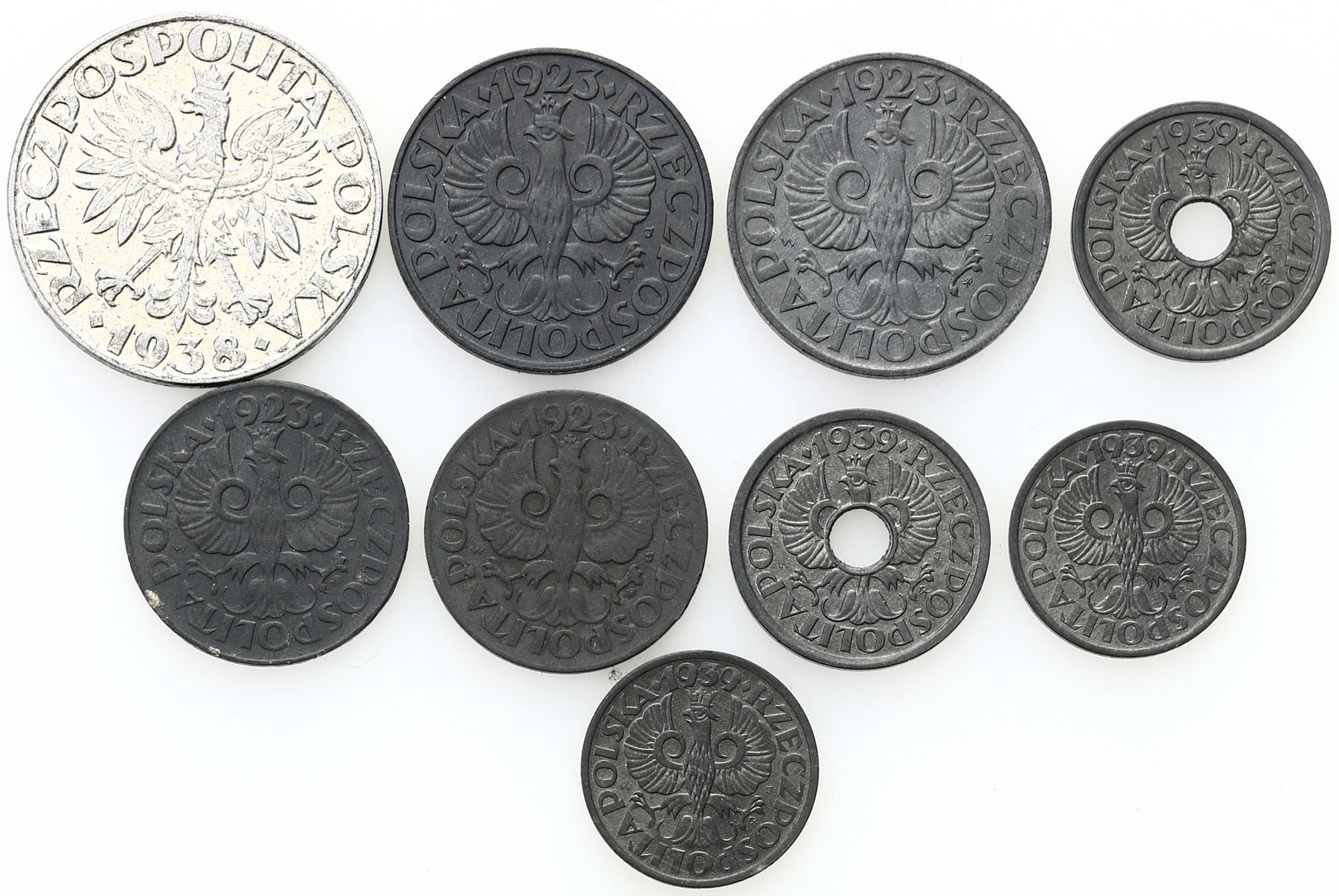Generalna Gubernia. 1 do 50 groszy 1923-1939, zestaw 9 monet